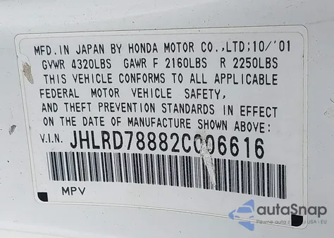 2002 Honda Cr-V Ex из США, поврежденный, VIN JHLRD78882C006616